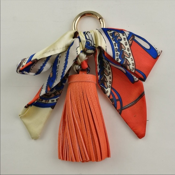 Vegan Leather Orange Tassel Key Chain - Picture 2 of 4